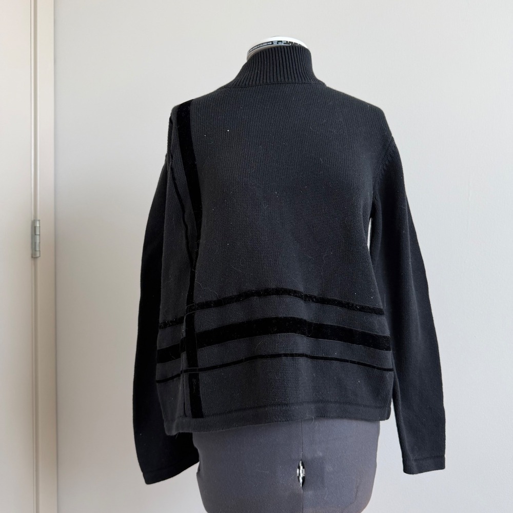 Vintage 90s Velvet Detail Plaid Cotton Sweater‎